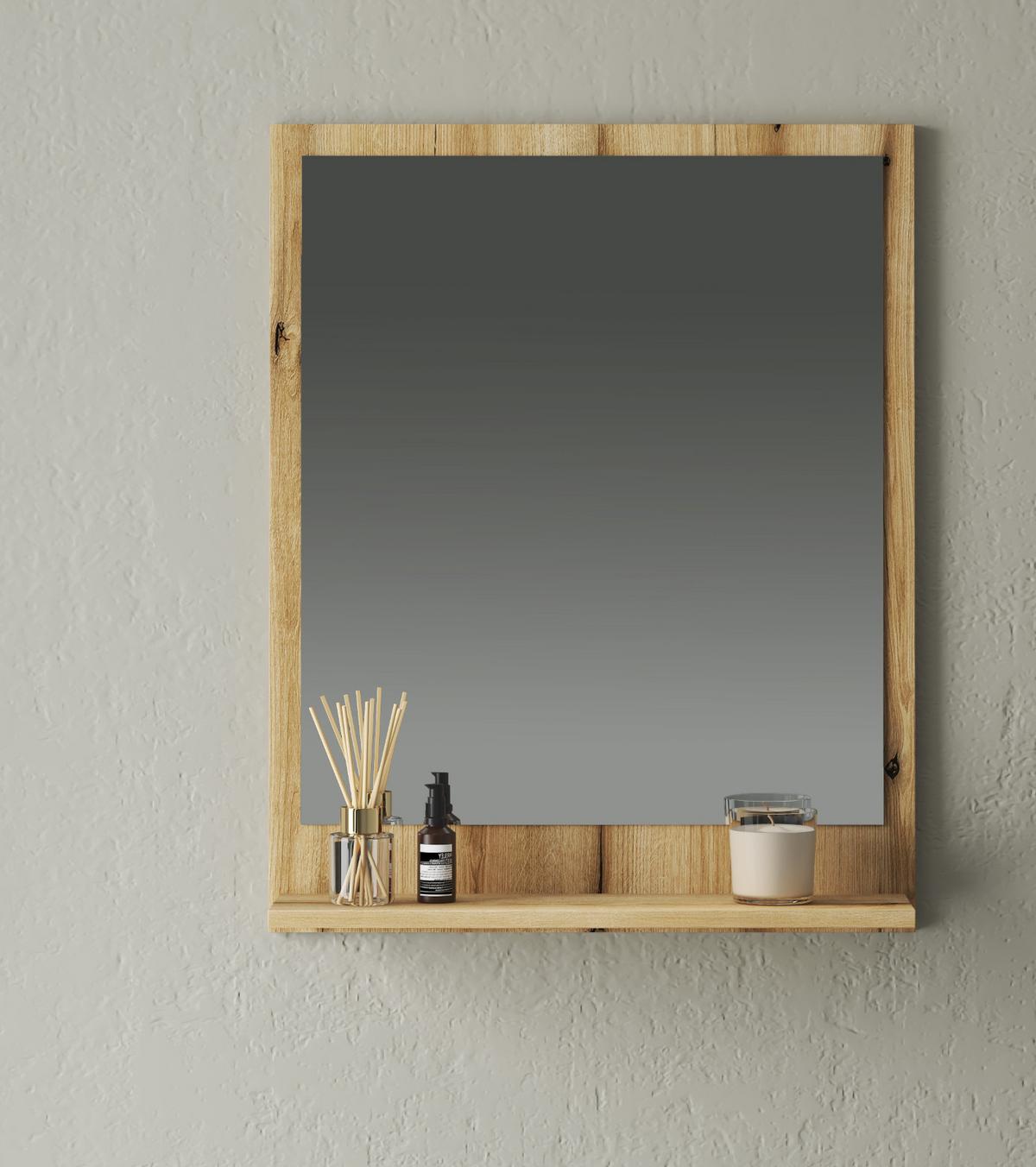BADSPIEGEL Evoke Eiche, Wandspiegel mit Ablage, 60 x 75 cm - Eichefarben, Glas/Holzwerkstoff (60/75/16cm) - Furn.Design