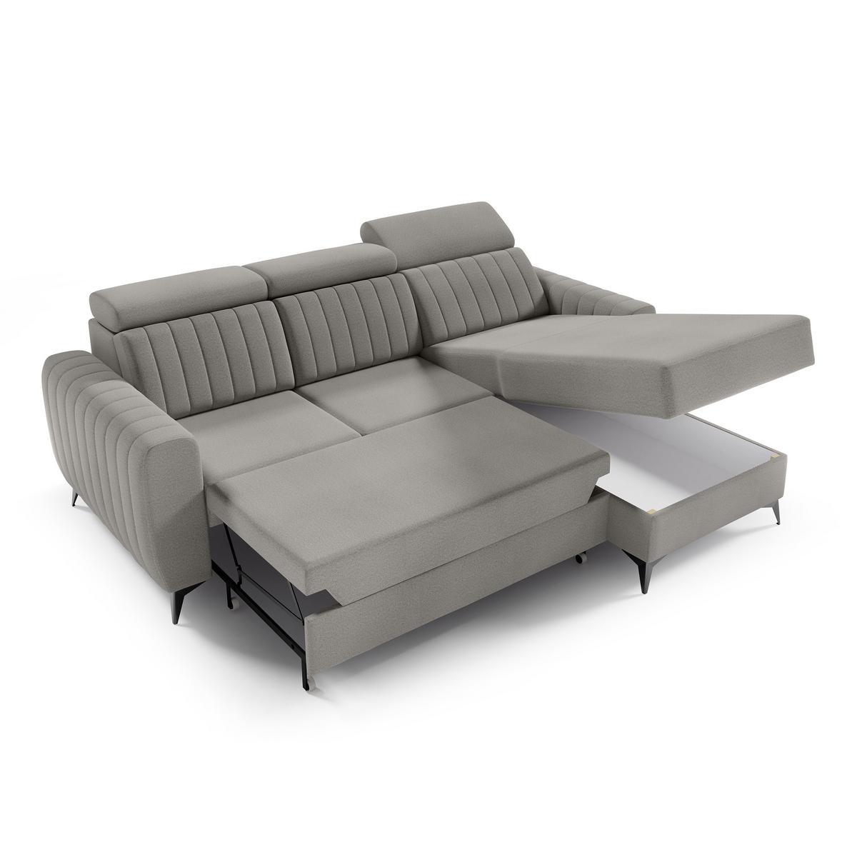 ECKSCHLAFSOFA Connor I verstellbare Kopfstützen, Dunkelbeige - Beige/Schwarz, Textil (238/176cm) - Beautysofa