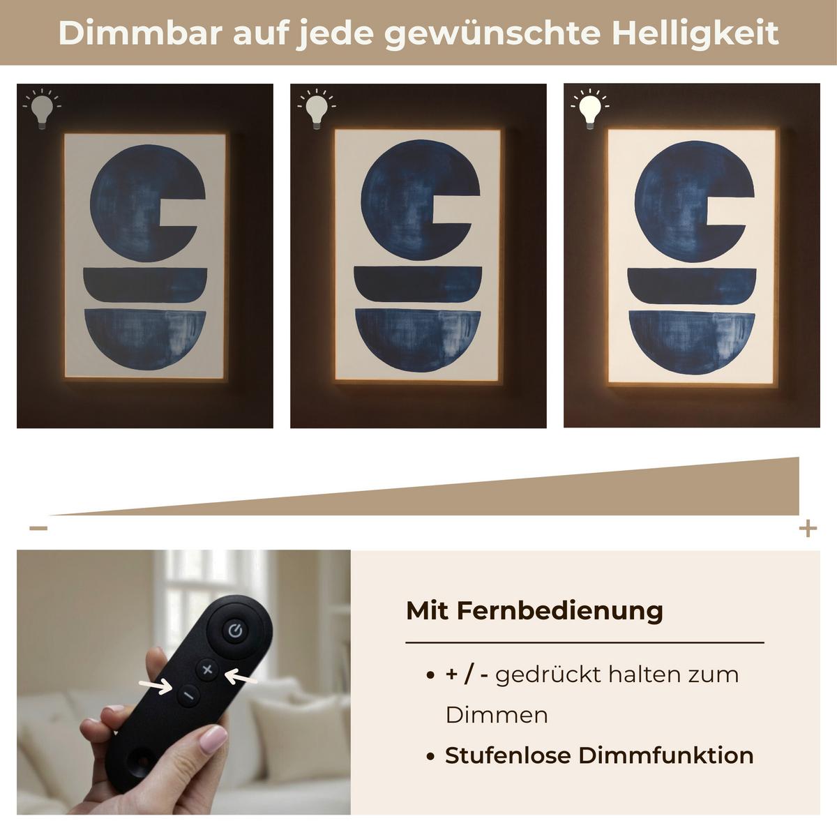 WANDLEUCHTE MIT AKKU Formen - Blau - Abstrakt 60x90 cm - Dunkelblau, Holzwerkstoff (60/90/8cm) - OnlyWow