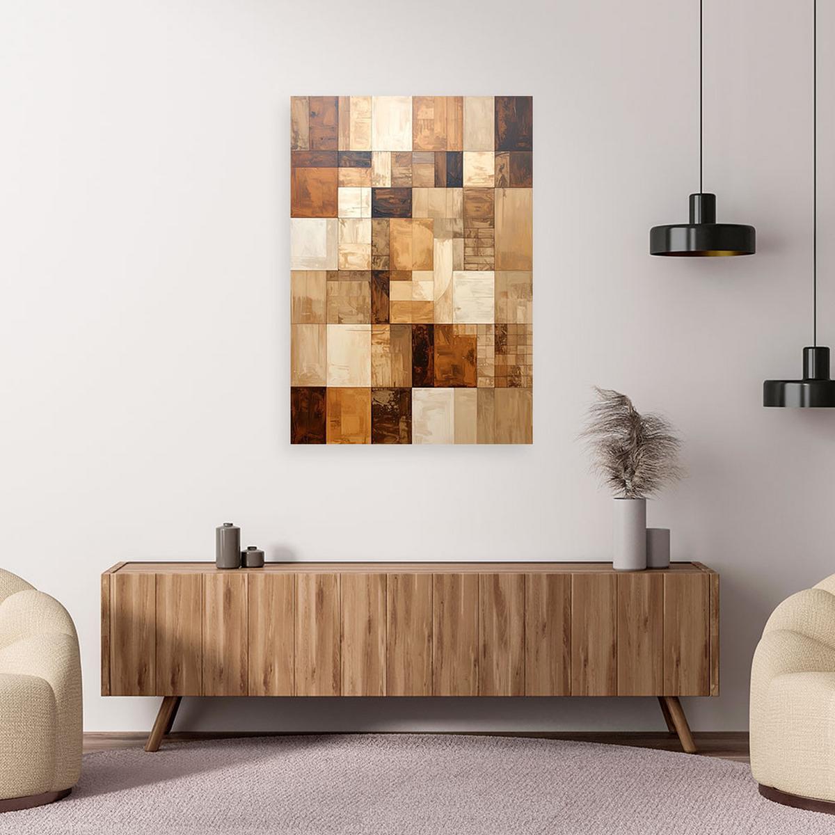 WANDBILD, Geometrische Abstraktion in Beige - Braun, Textil (30/45cm) - Feeby