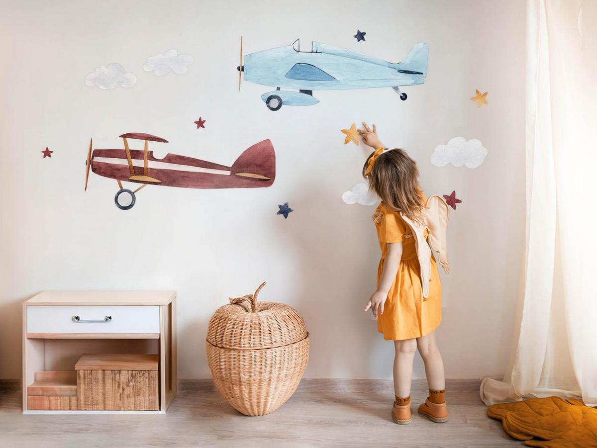 WANDAUFKLEBER 80x99cm - Zwei Wolkenebenen - Multicolor, Kunststoff (80/99/0.1cm) - Wallfluent