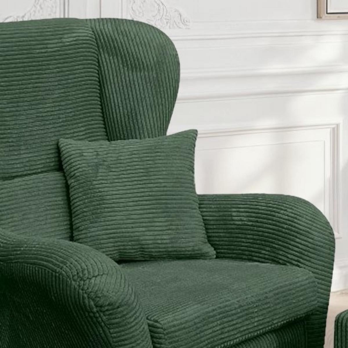 OHRENSESSEL mit HOCKER, hoher Sitzkomfort durch Wellenunterfederung B90/H98/T76 cm, Cord Grün / 18018 - Schwarz/Grün, Holz/Textil (90/98/76cm) - luma-home