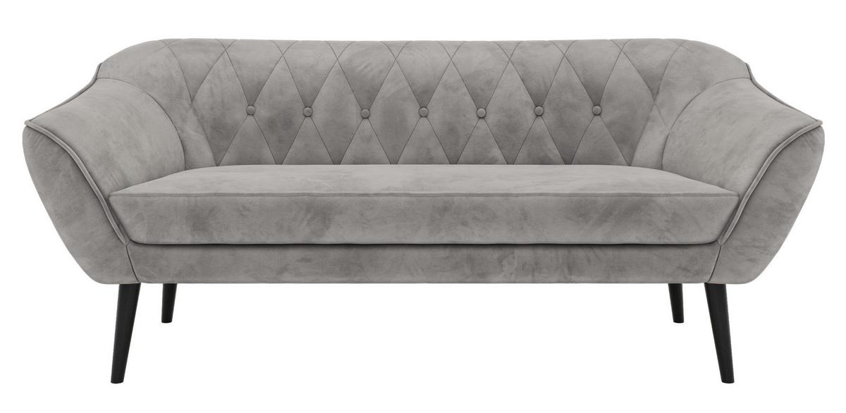 3-SITZER-SOFA PIRS - Hellgrau Velvet - Schwarze Beine - Hellgrau/Schwarz, Holzwerkstoff/Textil (180/75/74cm) - MKS