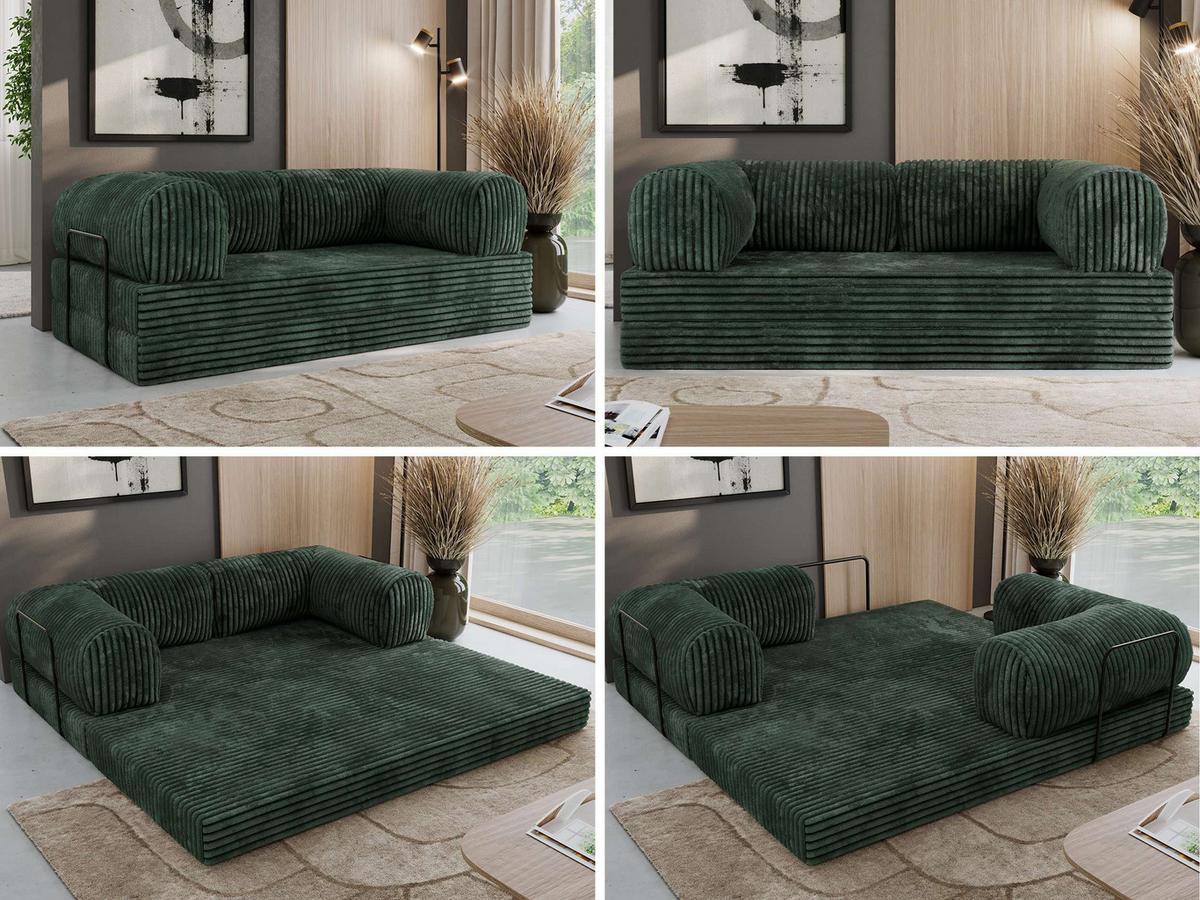 3-SITZER SOFA ORSETTO - Dunkelgrün Cord - Dunkelgrün/Schwarz, Textil/Metall (200/70/100cm) - MKS