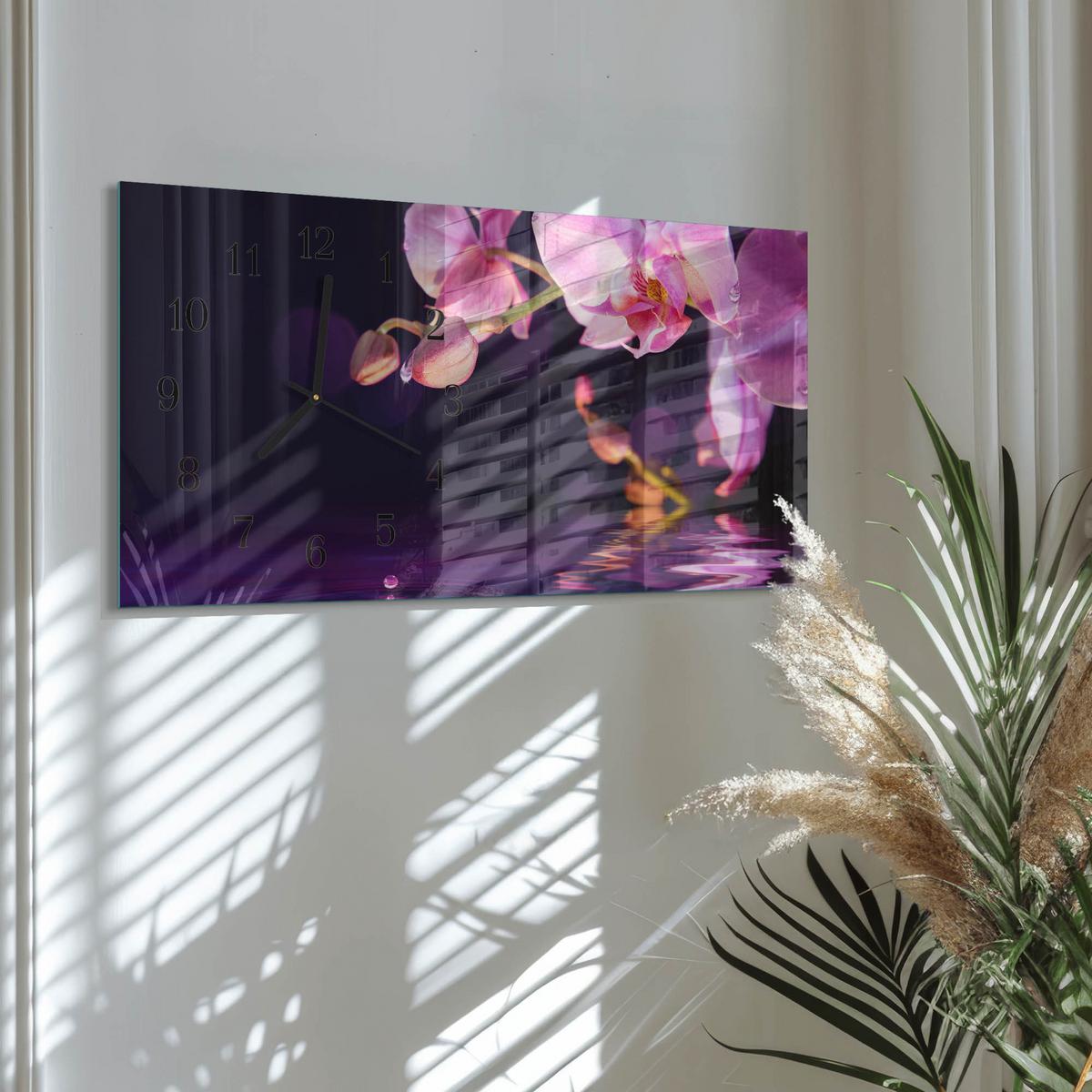 WANDUHR aus Glas 60x30 cm - Orchidee - Lila, Glas (60/30/0.4cm) - TULUP