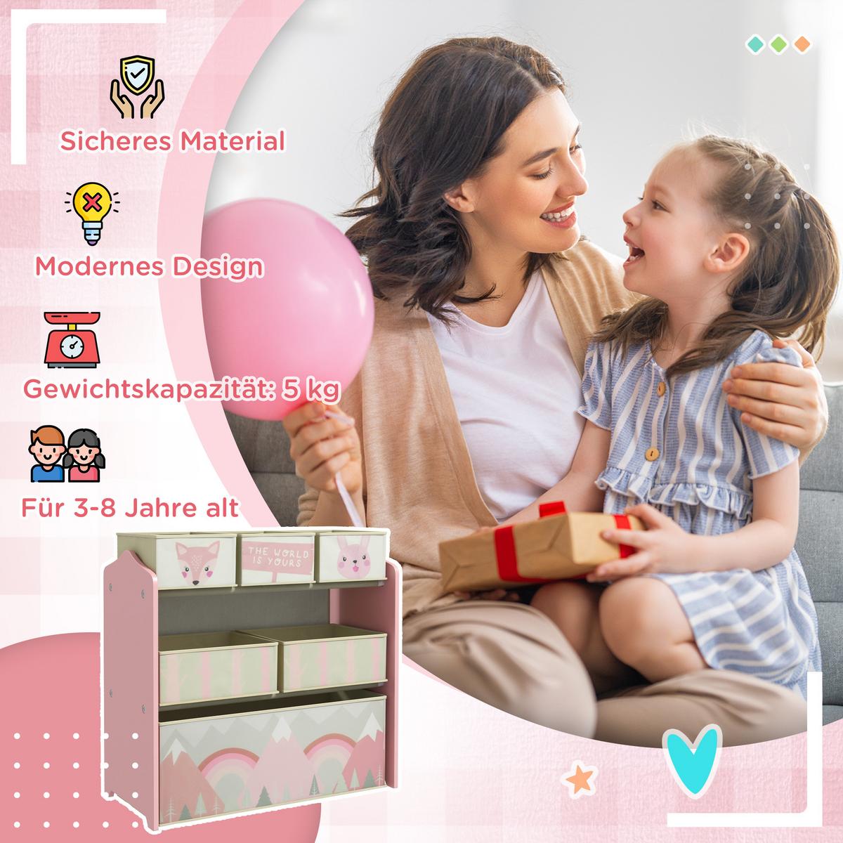 KINDERREGAL MDF Vliesstoff Rosa - Rosa, Holzwerkstoff (30/66/63cm) - ZONEKIZ