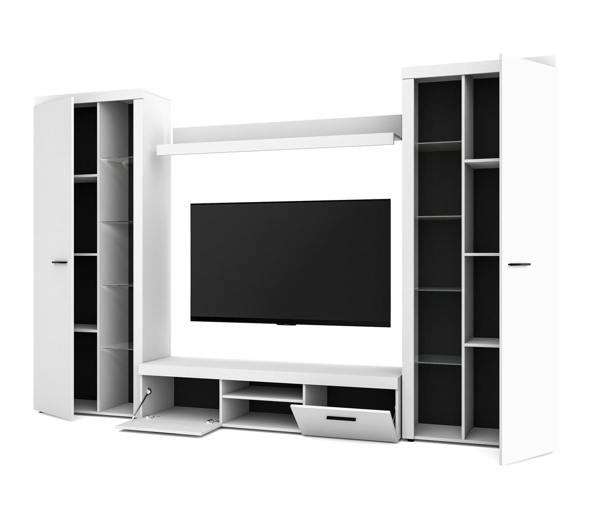 WOHNWAND Spacoro XL Weiß 300/190/40 cm Viel Stauraum ohne LED - Weiß, Holzwerkstoff/Kunststoff (300/190/40cm) - AX Living