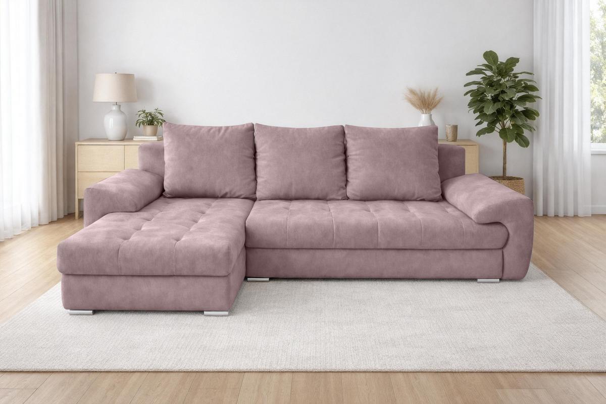 ECKSOFA L Form Manisa Rosa 234/145/83 cm Links mit Schlaffunktion - Silberfarben/Rosa, Kunststoff/Textil (145/234cm) - AX Living