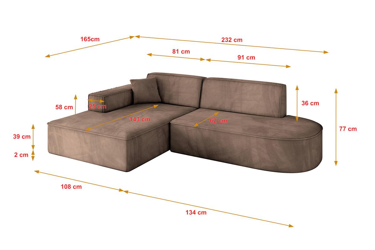 ECKSOFA Ottomane Links IREA-L1-v4 - 232x165x77 cm Braun - Braun, Holzwerkstoff/Textil (232/165cm) - ALTDECOR