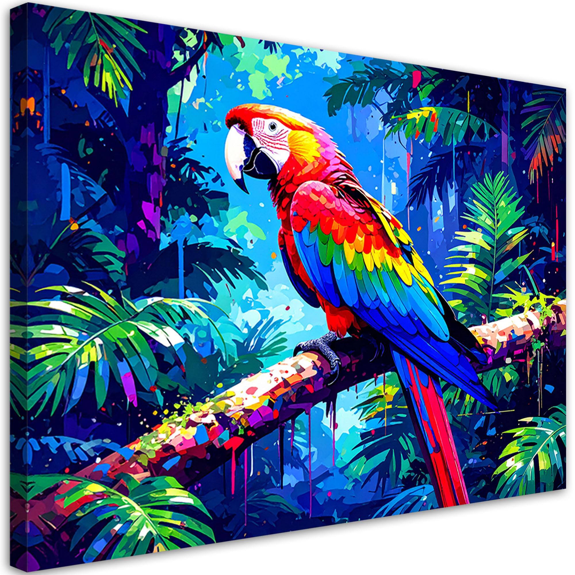 LEINWANDBILD Bunter Papagei auf einem Ast 60x40cm - Multicolor, Textil (60/40cm) - Feeby