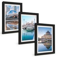 BILDER SET 3er Set - 20x30 cm Schwarzer Rahmen - Architektur von Städten am Wasser - Schwarz, Kunststoff (20/30cm) - TULUP