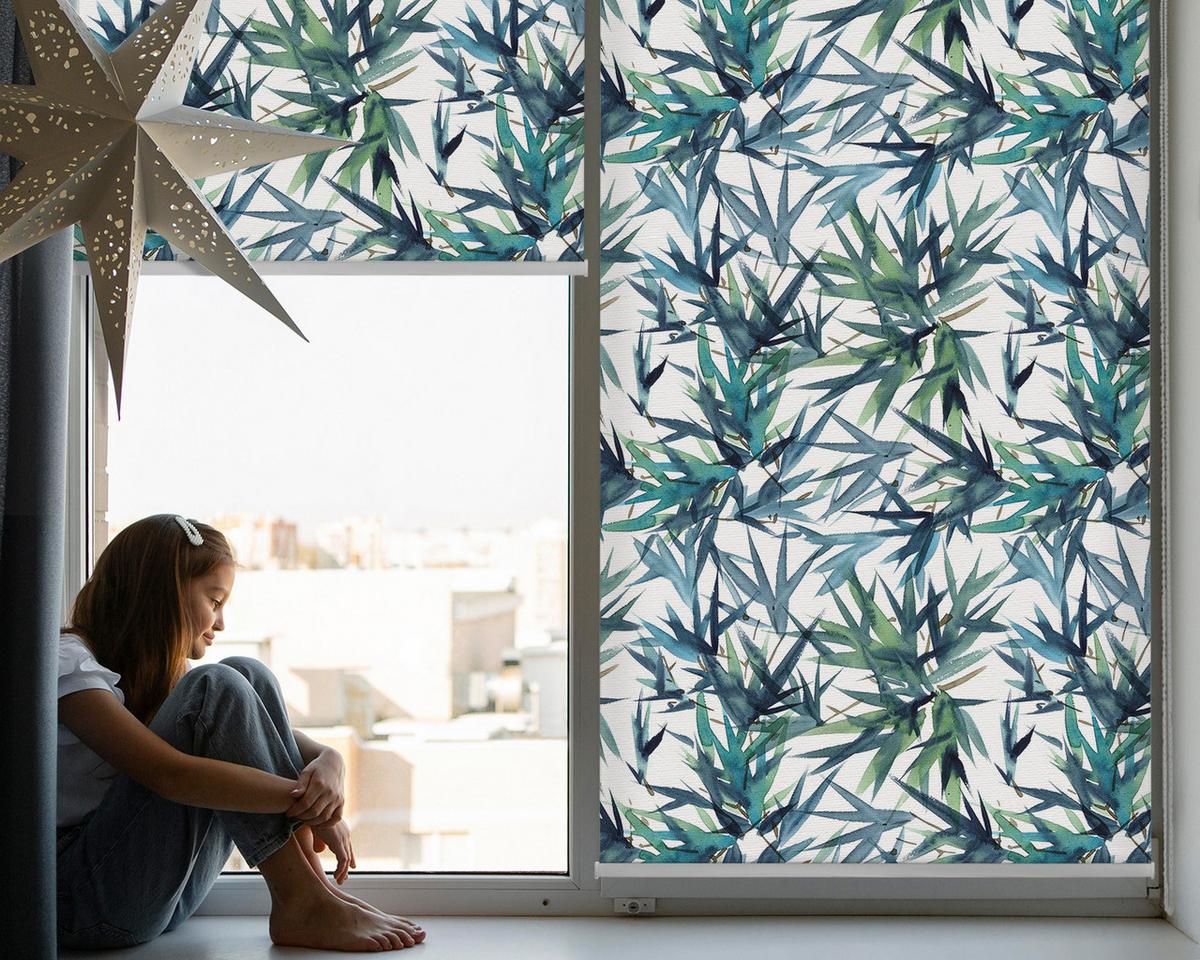 INNENROLLO - Fensterrollo - Rollo - 90x180 cm - Blätter - Weiß, Kunststoff (90/180/0.5cm) - TULUP