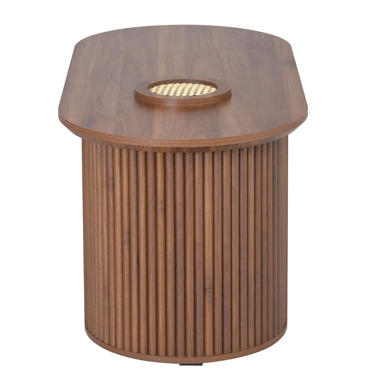 COUCHTISCH Oval Nussbaum Retro-Stil mit vertikaler Textur - Walnussfarben, Holzwerkstoff (50/105/46.5cm) - Urban Meuble