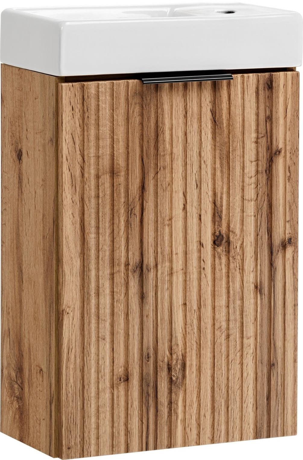 WASCHTISCHKOMBI Niva hängend geriffelt in Eiche Hell Braun 40/49/22 cm - Eiche Wotan/Multicolor, Holzwerkstoff/Kunststoff (40/49/22cm) - WFL GROUP
