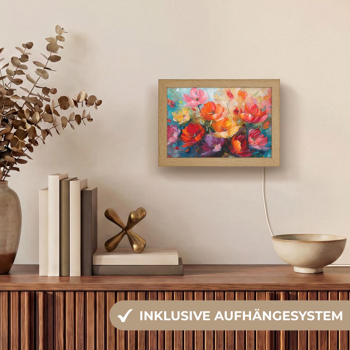 TISCHLEUCHTE Blumen - Bunt - Malerei - Abstrakt - Kunst 20x15 cm - Alufarben, Holzwerkstoff (8/20/15cm) - OnlyWow