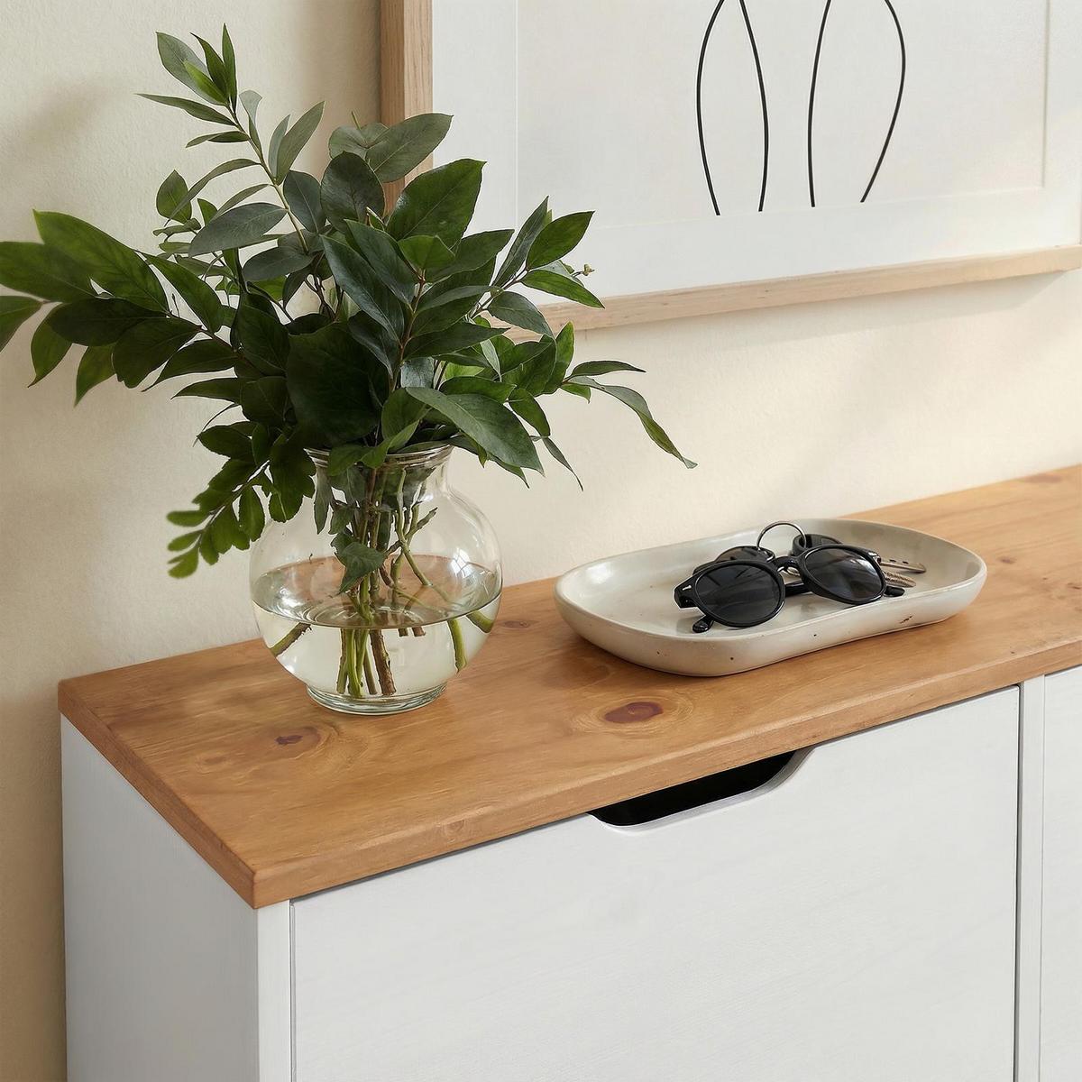 SCHUHSCHRANK BASIL weiß/braun - Weiß/Braun, Holz (115/79/25cm) - IDIMEX