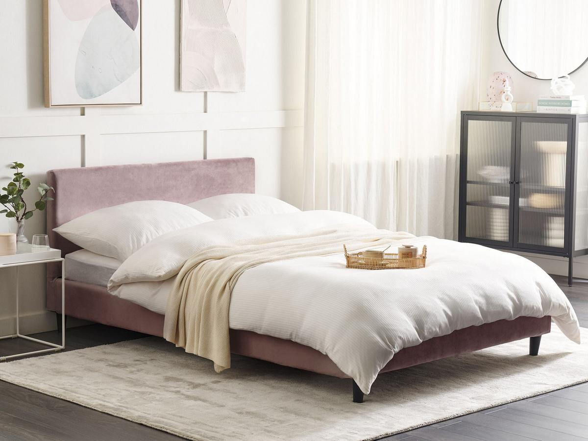 BETTRAHMENBEZUG Samtstoff 140/200 cm Rosa Fitou - Pink, Textil (150/214cm) - Beliani