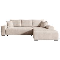 ECKSOFA Nelly mit Bettkasten und Schlaffunktion, Cordstoff in L-Form - Creme, Textil (270/185cm)