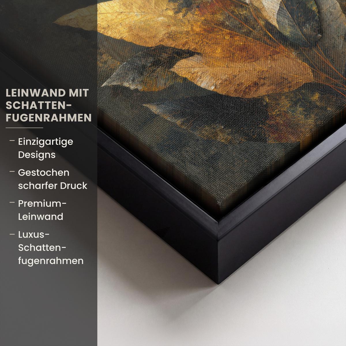LEINWAND Bilder mit Rahmen - Golden Leaf Komposition - Botanical Luxury - 20x20 - Goldfarben, Textil (20/20cm) - MuchoWow