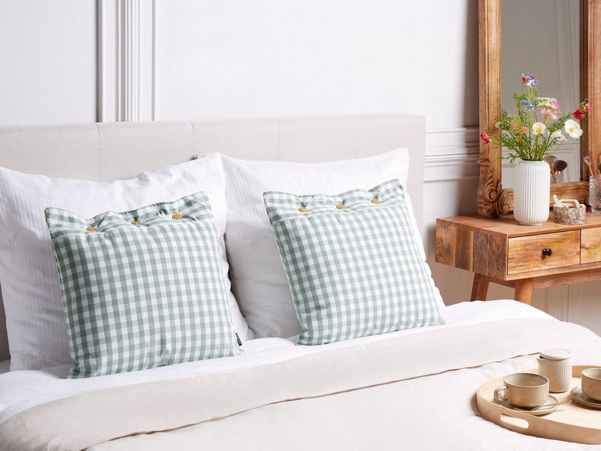 DEKOKISSEN 2er-Set Mintgrün 45/45 cm Talya - Weiß/Braun, Textil (45/45cm) - Beliani