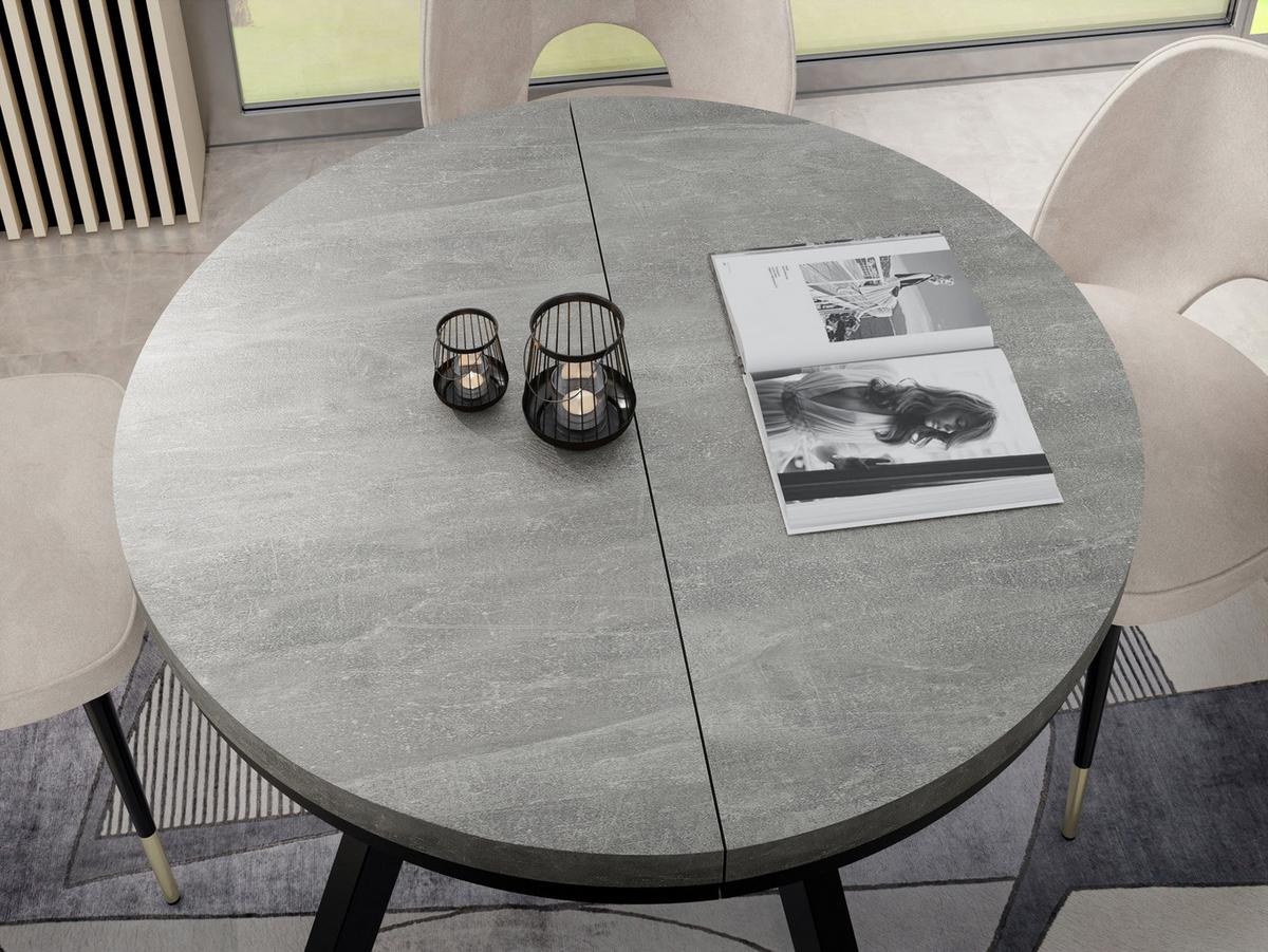 ESSTISCH Lume runder ausziehbarer, Grauer Beton 100-150/100/76 cm - Hellgrau/Schwarz, Holz/Holzwerkstoff (100/150/76cm) - WFL GROUP