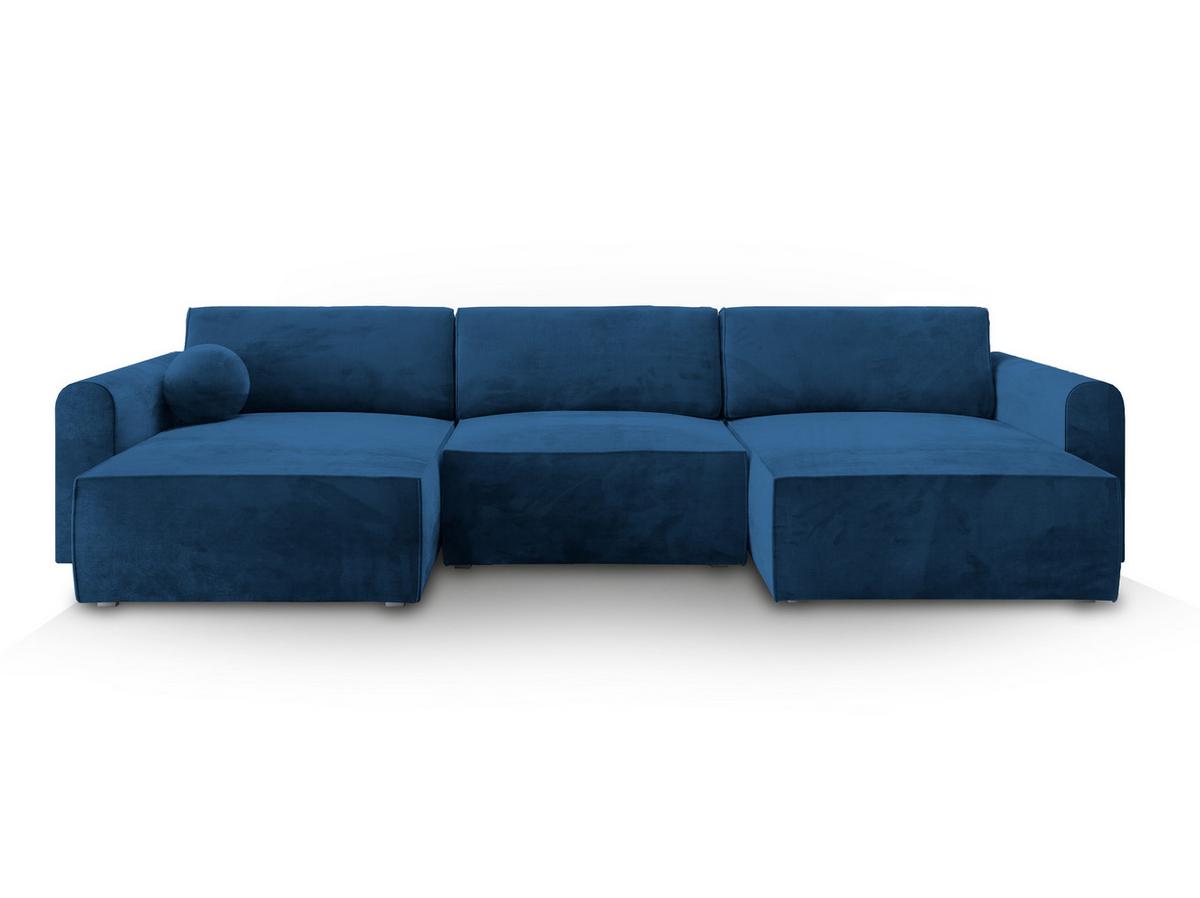 WOHNLANDSCHAFT FENTO M Blau Velours-Stoff mit Schlaffunktion - Blau/Grau, Holz/Kunststoff (347/90/148cm) - MASSENO