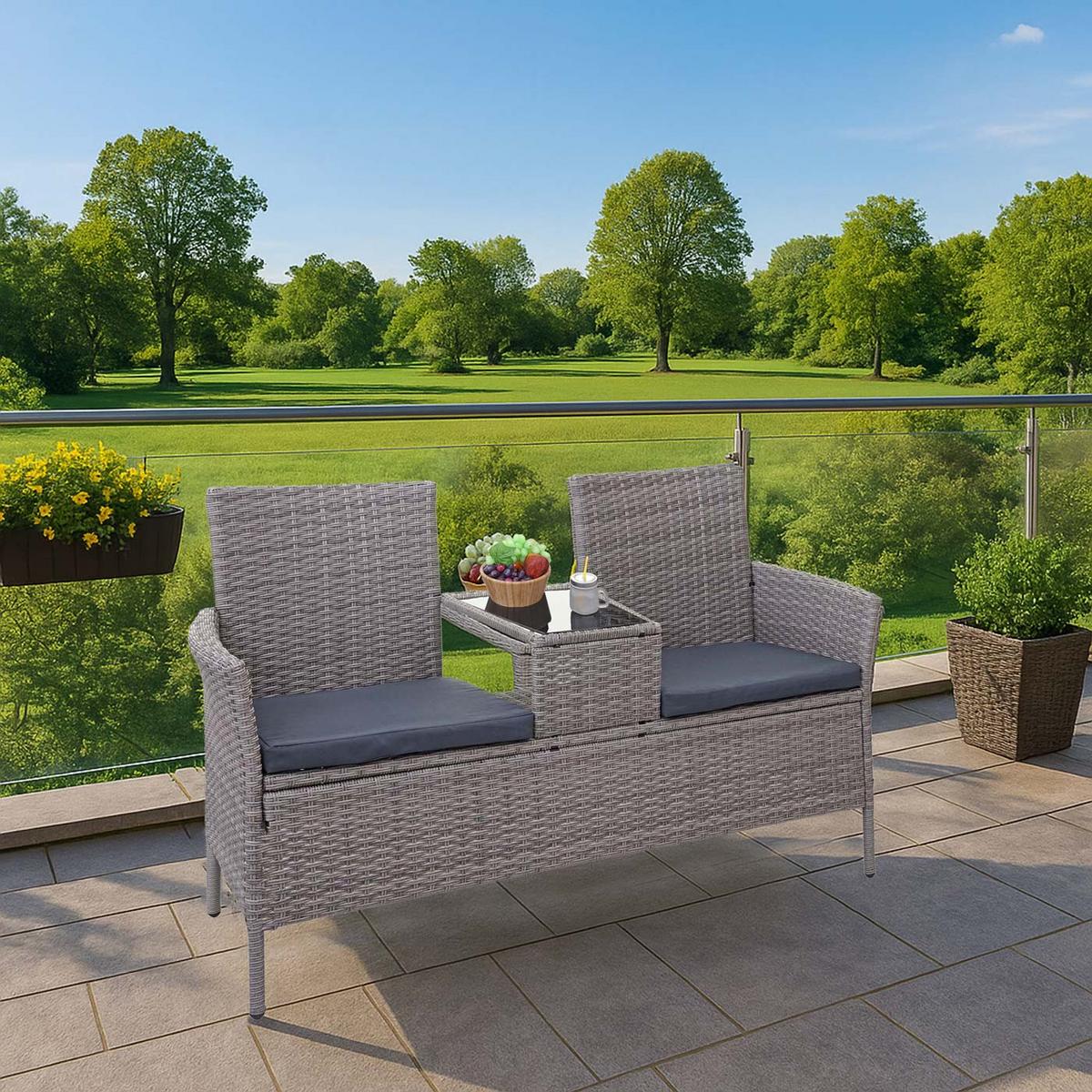 POLY-RATTAN SITZBANK Hellgrau, Grau - Hellgrau/Grau, Kunststoff (132/84/55cm) - MCW