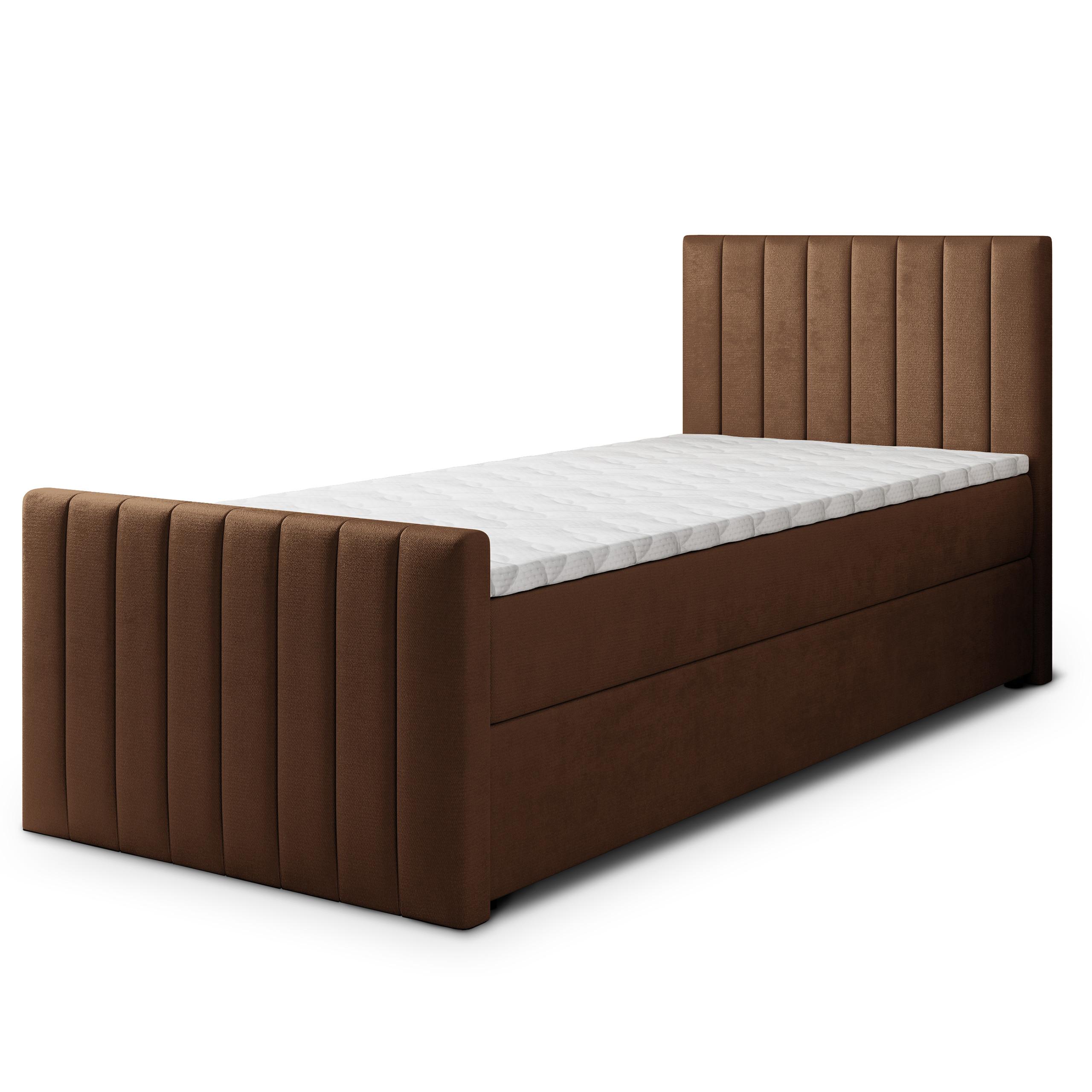 BOXBETT ARION 80 80x200 cm mit Matratze und Topper, H2+H3 - Braun - Braun, Holz (80/200cm) - MASSENO