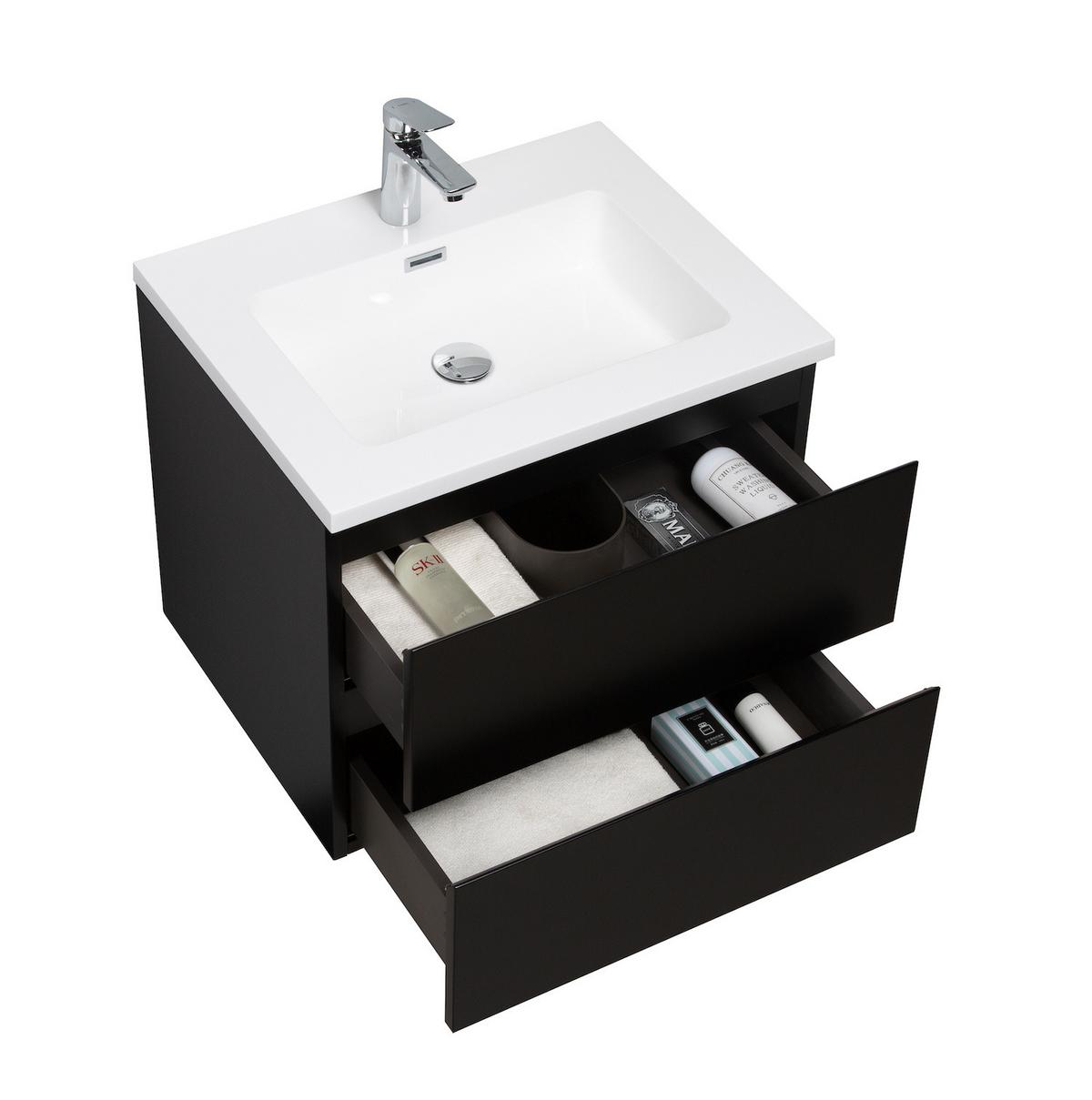 WASCHTISCHKOMBINATION Angela 2 Teile - Schwarz Matt - 60 x 48 x 52 cm - Schwarz/Weiß, Holz (60/52/48cm) - Badplaats