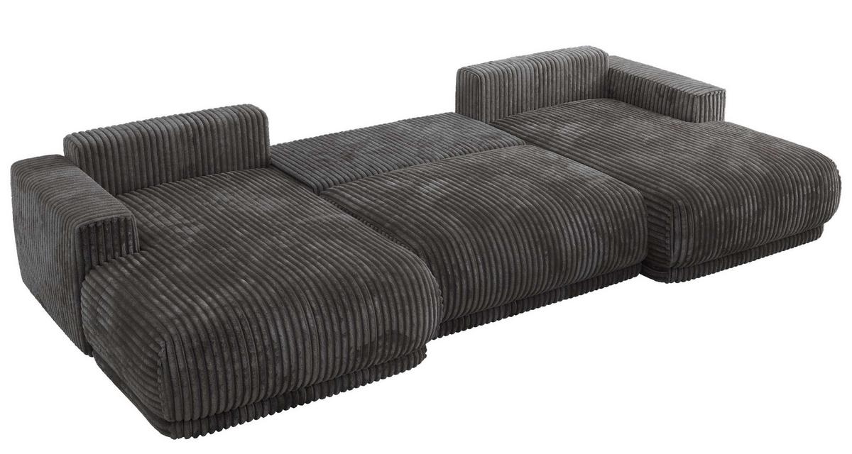 WOHNLANDSCHAFT RINA U Grau Cord - Schwarz/Grau, Kunststoff/Textil (360/85/170cm) - MKS