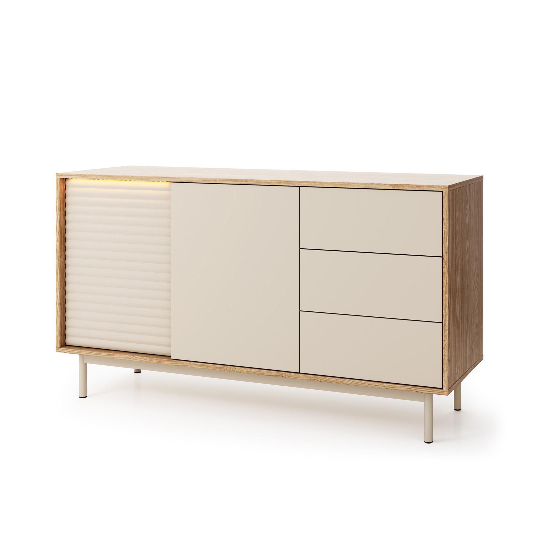 KOMMODE Terra mit 2 Türen und 3 Schubladen, Kaschmir/geölte Eiche - Kaschmir, Holzwerkstoff/Metall (140/77/40cm) - Beautysofa