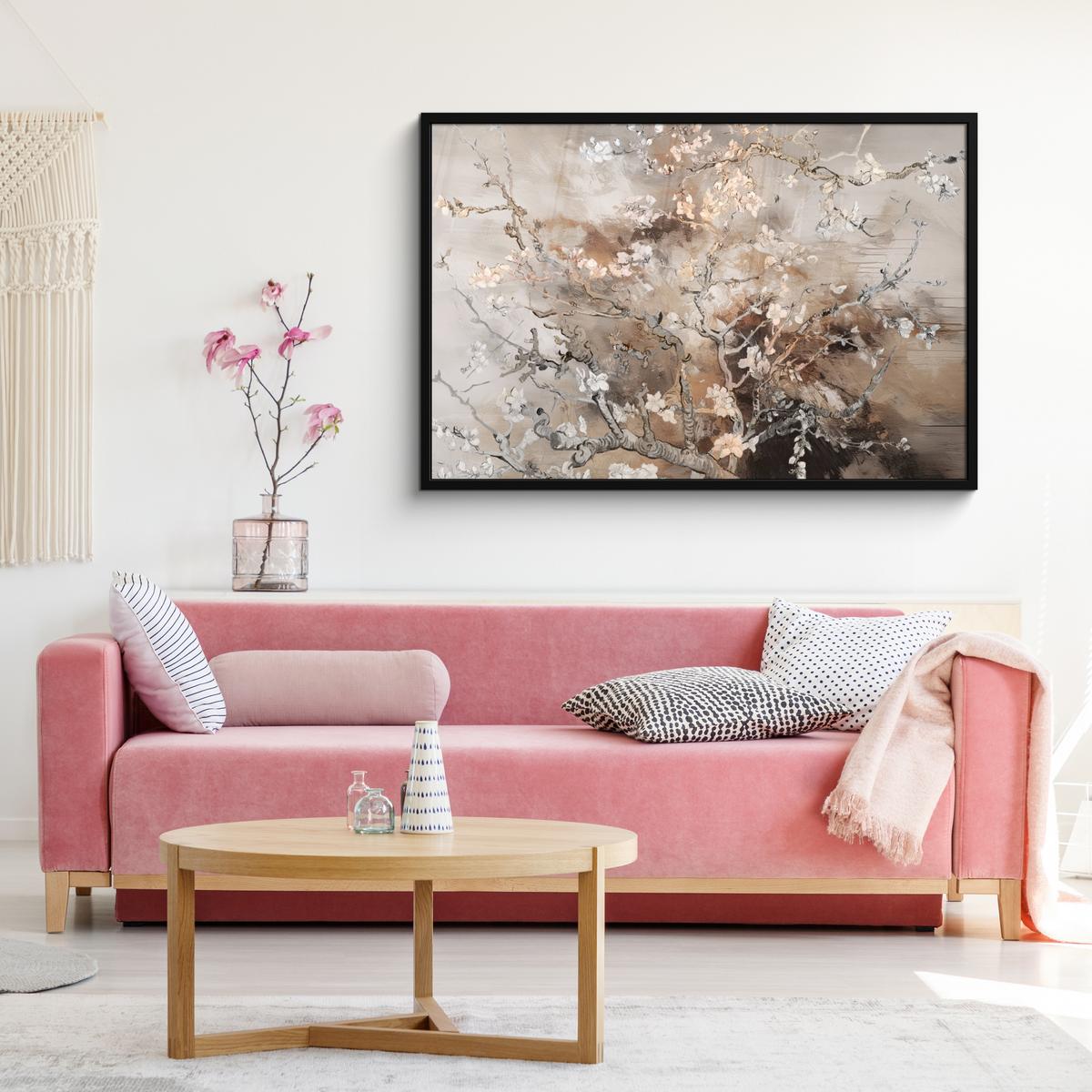 POSTER MIT RAHMENGERAHMTES BILD Mandelblüte - Kunst - Van Gogh - Beige - Abstrakt 120x80 cm - Braun, Papier (120/80cm) - MuchoWow