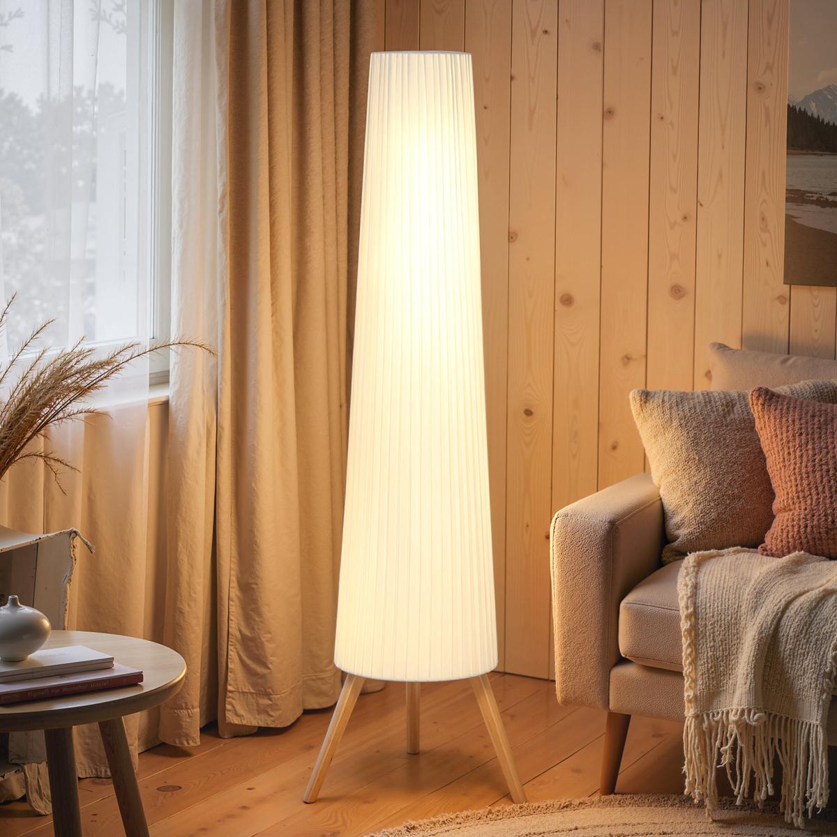 STEHLAMPE Led Dimmbar Fußschalter - Weiß, Holz (46/46/153cm) - HOMCOM
