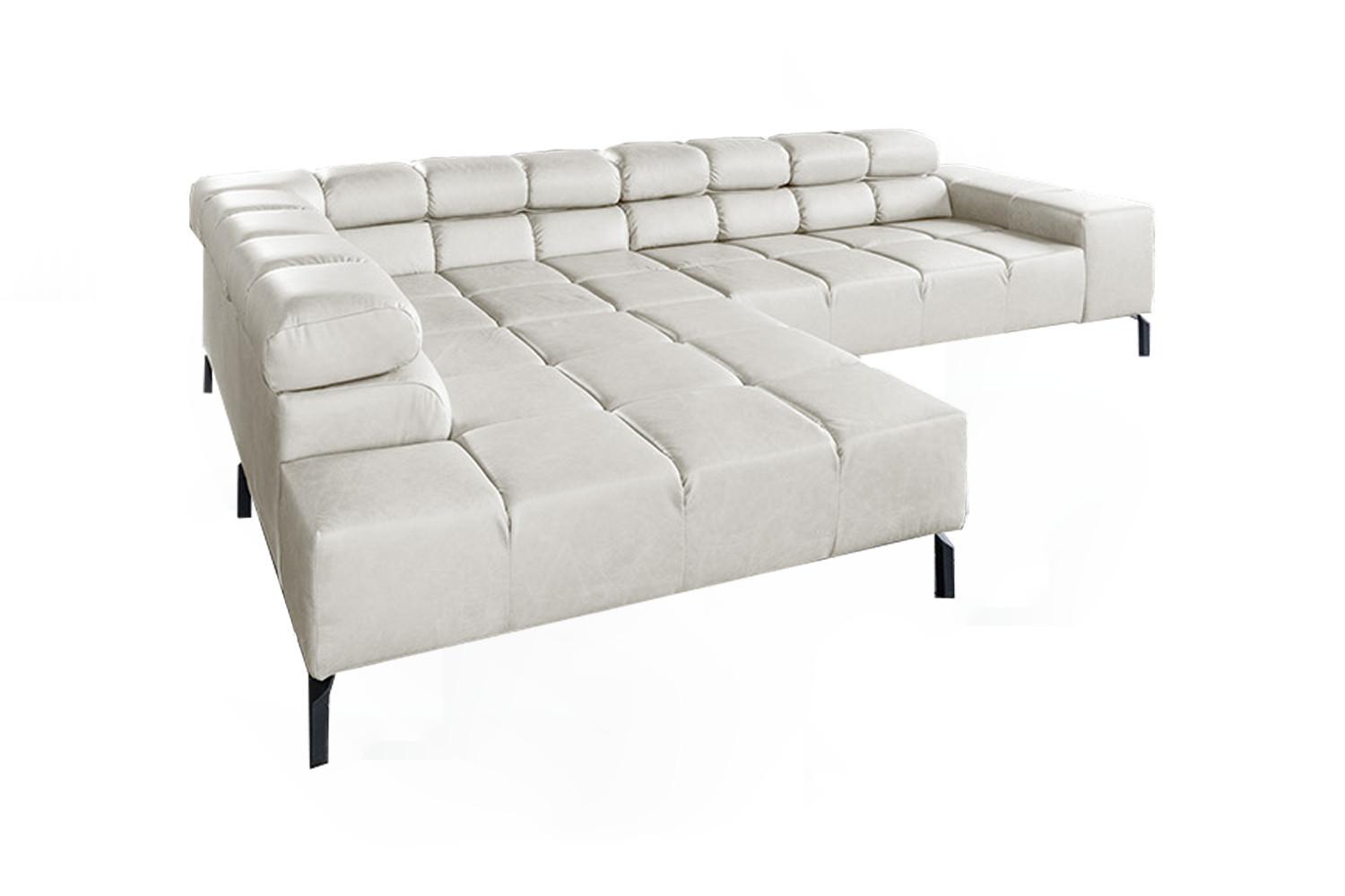 ECKSOFA NELSON Hellgrau Leder - Hellgrau/Schwarz, Leder/Metall (321/216cm) - KAWOLA