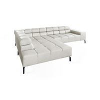 ECKSOFA NELSON Hellgrau Leder - Hellgrau/Schwarz, Leder/Metall (321/216cm) - KAWOLA