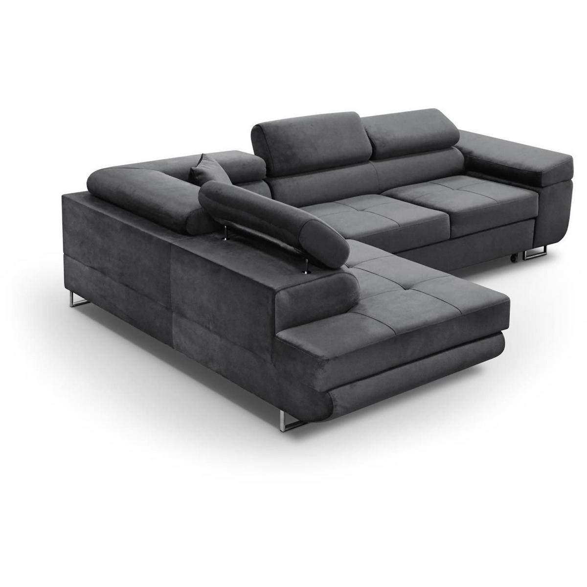 ECKSCHLAFSOFA Vild verstellbaren Kopfstützen, Grau, links - Chromfarben/Grau, Textil (275/203cm) - Beautysofa