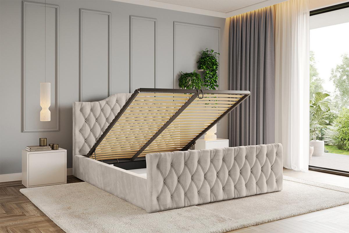 POLSTERBETT mit Bettkasten, Fußteil und Lattenrost, Boxbett mit Matratze H3/H4 - FALIO-Z 120x200 Beige - Beige, Holzwerkstoff/Textil (120/200cm) - ALTDECOR