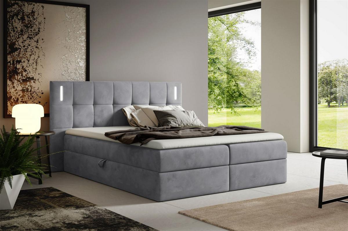 BOXBETT Martim - Grau, Holzwerkstoff/Textil (160/200cm) - Fun Möbel