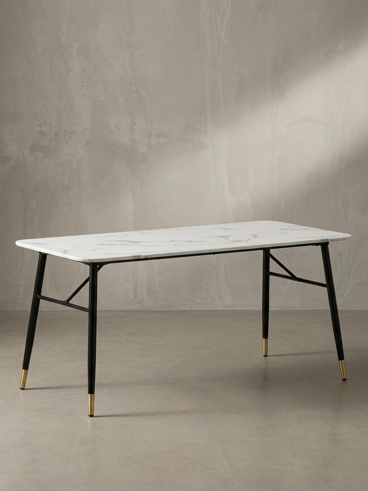 ESSTISCH Marmoroptik Metall Rechteckig Modern Klein, Weiß 160x80x76 cm - Goldfarben/Weiß, Holzwerkstoff/Metall (80/160/76cm) - KADIMA DESIGN