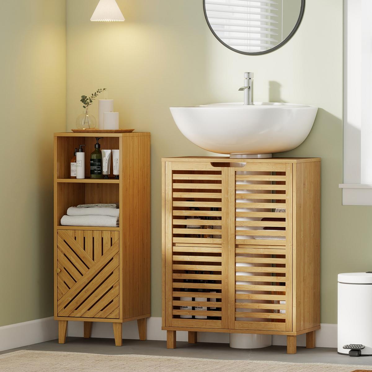 WASCHBECKENUNTERSCHRANK Bambus Naturholz - Naturfarben, Holz (30/80/60cm) - HOMCOM