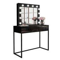 SCHMINKTISCH BLANCO LOFT mit Spiegel und Beleuchtung Schwarz Hochglanz PUSH OPEN - Schwarz Hochglanz/Schwarz, Holzwerkstoff (100/146/42cm) - Lookway