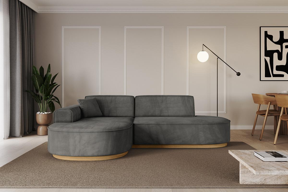 ECKSOFA Ottomane Links MARI-L1-v2 - 243x171x83 cm Dunkelgrau Velours - Dunkelgrau, Holzwerkstoff/Textil (243/171cm) - ALTDECOR