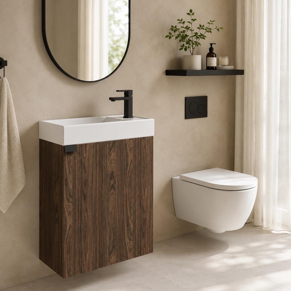 GÄSTE-WC-MÖBELSET Keno 2 Teile Walnuss Braun – 50 x 23 x 60cm - Eichefarben, Holz (50/60/23cm) - Badplaats