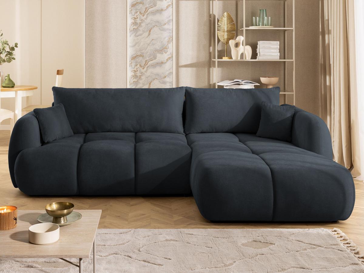 ECKSOFA Loretto aus natürlichem Schwarz Webstoff mit Schlaffunktion, Bettkasten und tiefen Steppungen in Bubble-Optik - Schwarz, Holz/Kunststoff (275/180cm) - S-Style