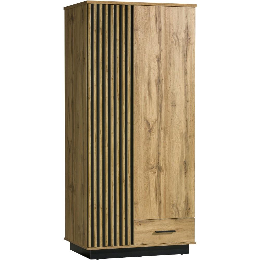 DREHTÜRENSCHRANK Lamelo mit 2 Türen und Schublade, mit Lamellen, 90 cm, Eiche Wotan - Eiche Wotan, Holzwerkstoff (90/194/52cm) - Beautysofa