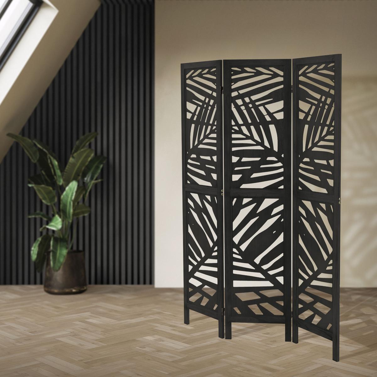 PARAVENT 3 teilig Kyoto 170x121 cm Schwarz aus Holz - Schwarz, Holz (121/170/2cm) - ML-DESIGN