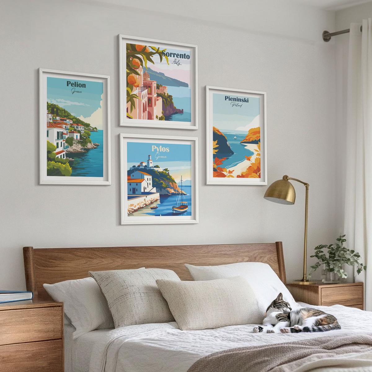 BILDER SET 4er Set - 50x50 cm & 40x60 cm Weißer Rahmen - Retro-Landschaften im malerischen Stil - Weiß, Kunststoff (50/50cm) - TULUP
