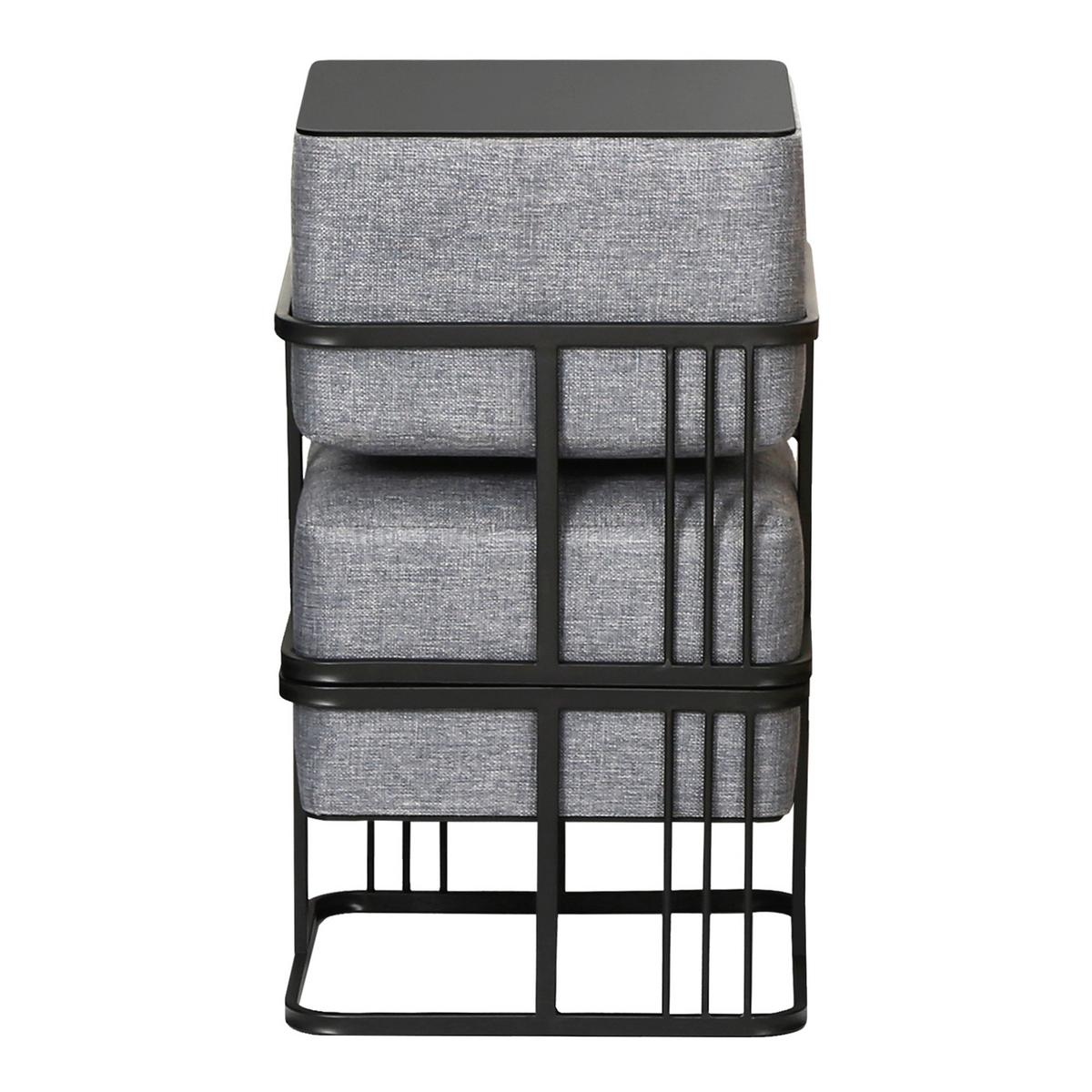 HOCKER-SET 2-TLG. Tas - Hellgrau/Schwarz, Holzwerkstoff/Textil (38/38/38cm) - [en.casa]