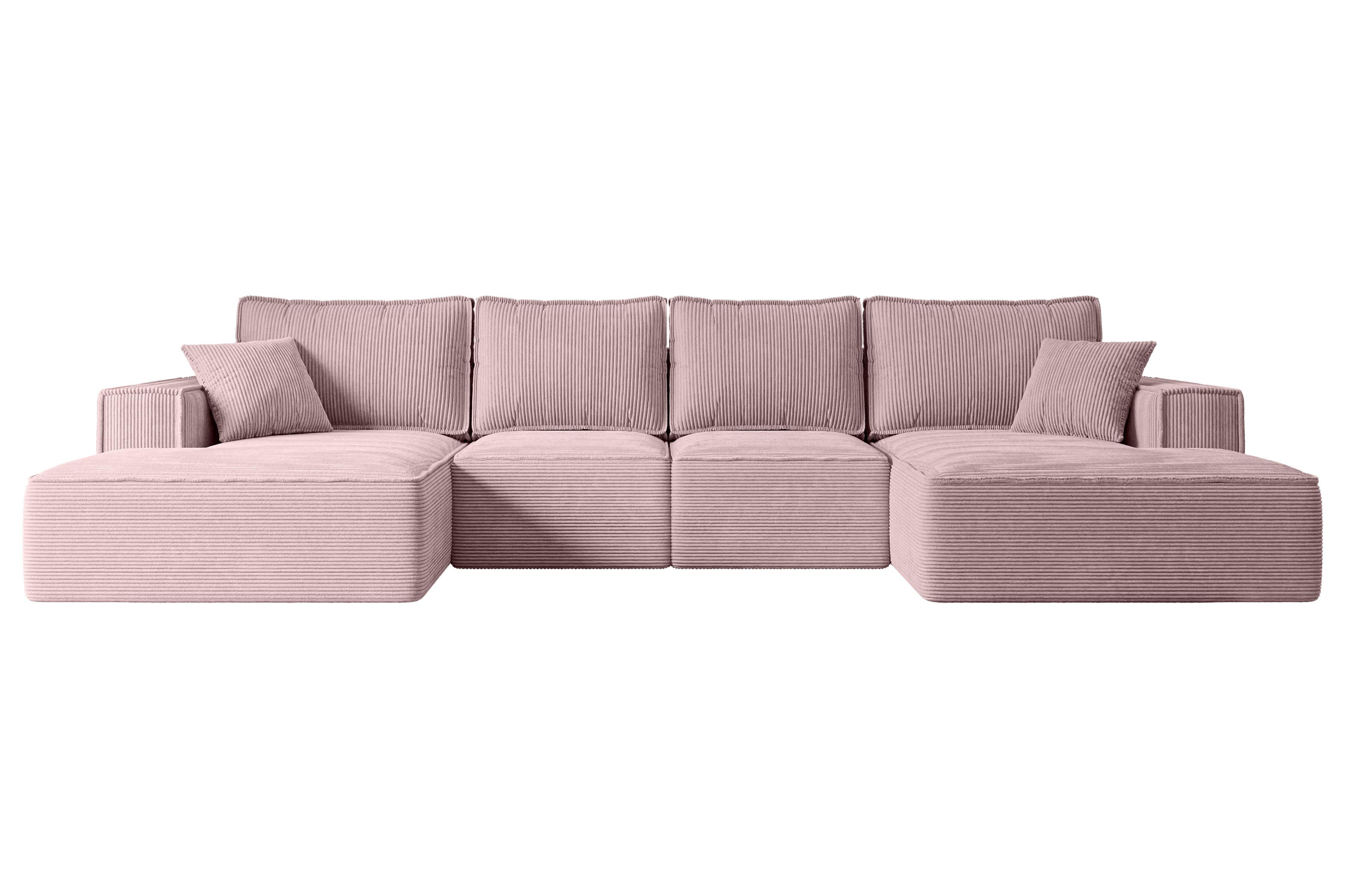 WOHNLANDSCHAFT mit Schlaffunktion und Bettkasten SIERRA-U-S - 349x161x87 cm Rosa Cord - Schwarz/Rosa, Holzwerkstoff/Kunststoff (349/87/161cm) - ALTDECOR