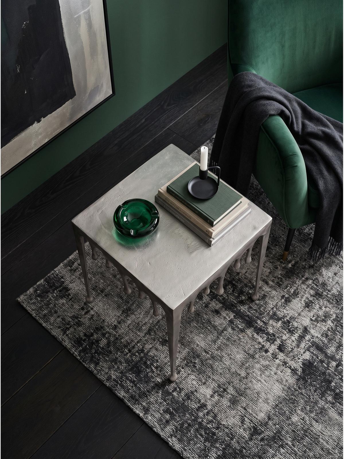 BEISTELLTISCH GARD, Aluminium, handgefertigt, Silber, 45,5 x 45,5 x 51 cm - Silberfarben, Metall (45.5/45.5/51cm) - KADIMA DESIGN